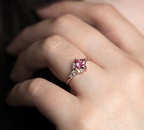 Pink Tourmaline Ring, Rose Gold Tourmaline Ring With Diamonds, Asymmetrical  Cluster Ring, Pink Engagement Ring -  Sweden