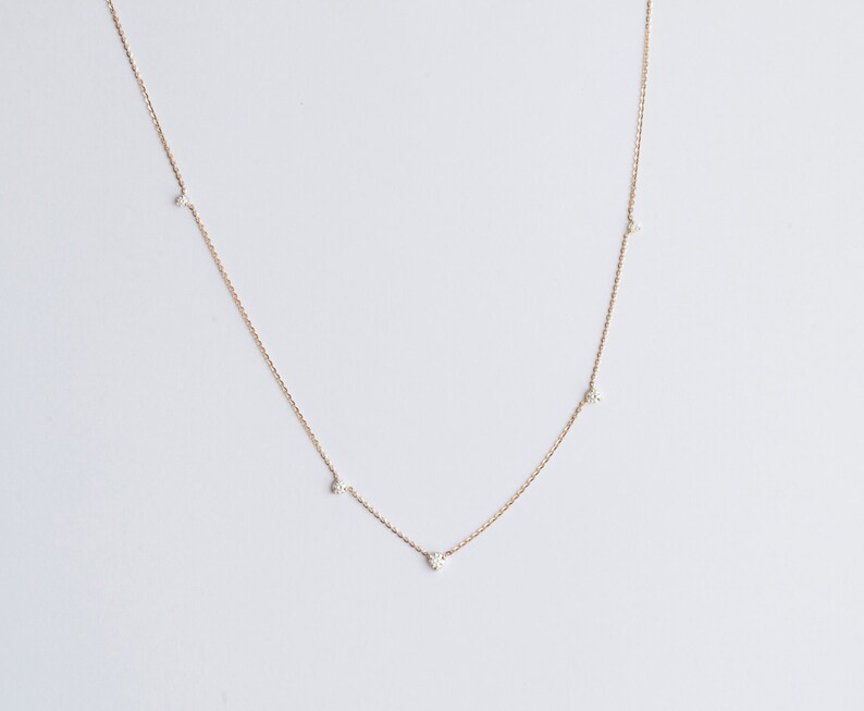 Gold diamond necklace, Station solitaire diamonds necklace, Simple wedding necklace, Dainty necklace image 4