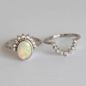 Australian Oval Opal and Diamond Ring Set, Australian Opal Diamond Engagement Ring Set image 4