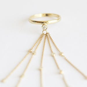 Diamond Ring, 14k Gold Ring, Chain Ring, Drop Ring, Cocktail Ring, Unique Ring, Cocktail Ring, Statement Ring, Multi-stone, Boho, Bohemian