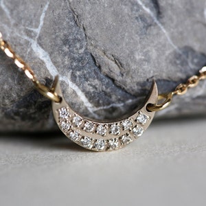 Diamond moon bracelet, Moon & star bracelet, Gold crescent bracelet, Pave diamond charm bracelet image 3