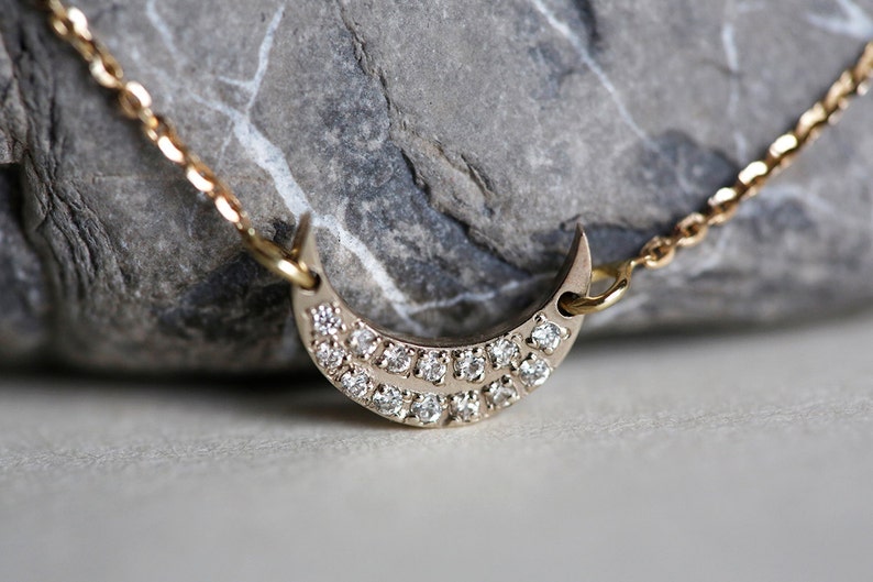 Diamond moon bracelet, Moon & star bracelet, Gold crescent bracelet, Pave diamond charm bracelet image 3