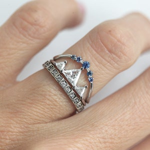 Unique Triangle Diamond Ring, Half Carat Diamond Mountain Ring with trillion diamonds, Three Stone Ring by Minimalvs image 8
