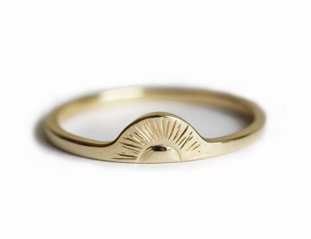 Sun Ring, Gold Sunrise Ring, Sunset Ring, Boho Wedding Band, Bohemian ...