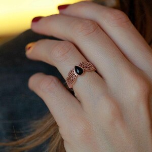 Black Spinel Ring, Gold Filigree Ring, Rose Gold Lace Ring, White Gold Engagement Ring, Non Diamond Ring, Vintage Ring, 14k Rose Gold image 3