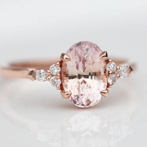 Sapphire Engagement Ring, Peach Sapphire ring, Rose gold engagement with Oval Sapphire, Natural Sapphire Diamond Ring