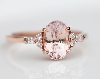 Sapphire Engagement Ring, Peach Sapphire ring, Rose gold engagement with Oval Sapphire, Natural Sapphire Diamond Ring