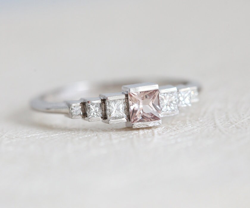 Art Deco Sapphire Ring With Diamonds Princess Cut Diamond | Etsy
