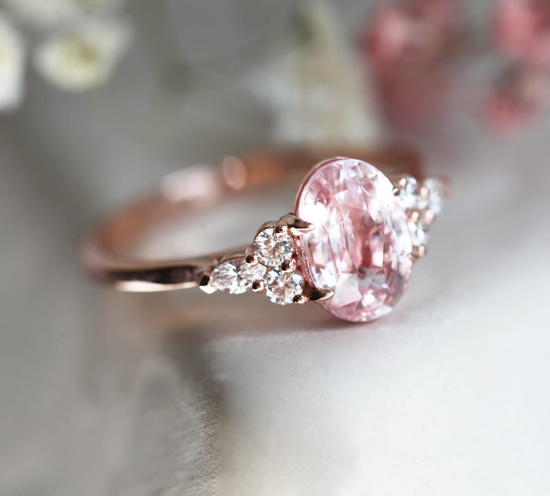 Pink Sapphire Ring Rose Gold, Sapphire Engagement Ring, Rose Gold Engagement Ring, Oval Cut Diamond Sapphire Ring with 2ct Sapphire