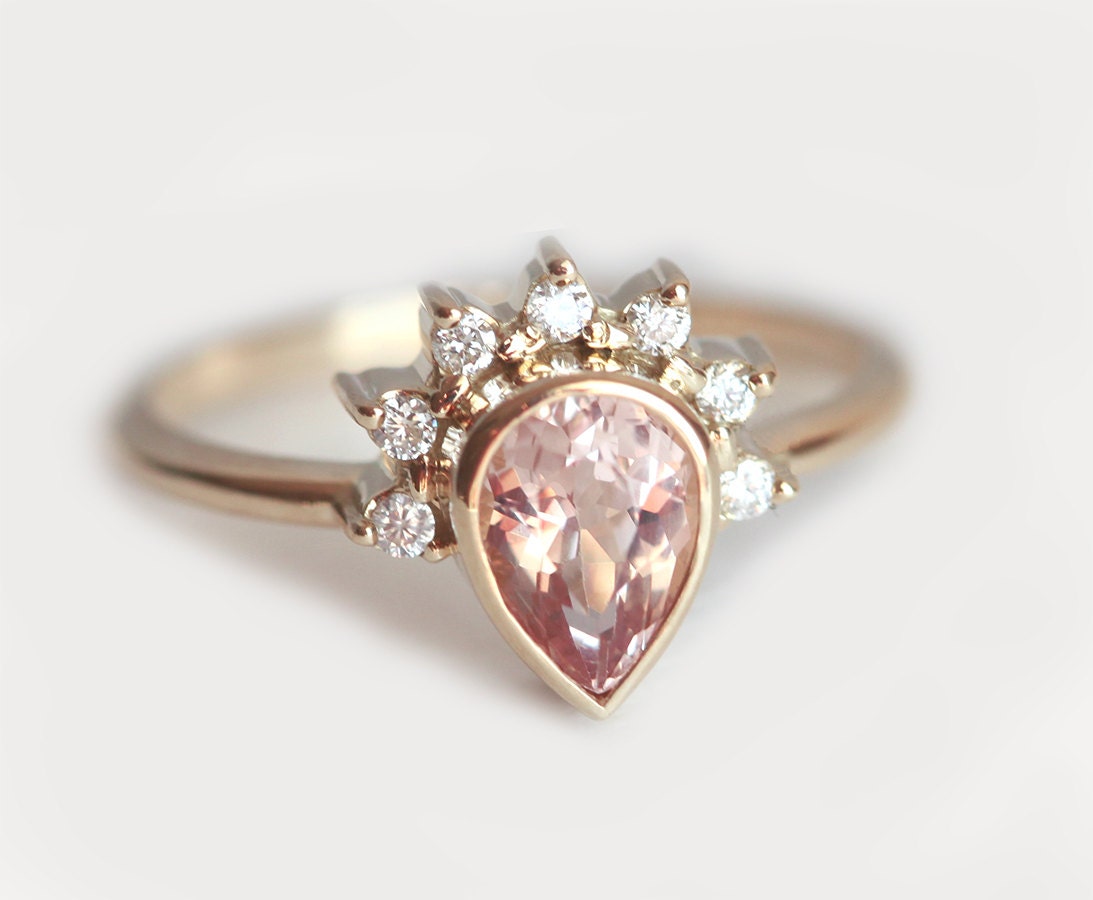 Pear Morganite Engagement Ring Morganite Diamond Crown Ring