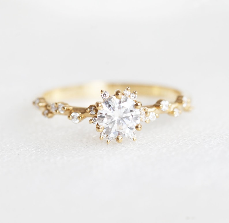 Round diamond cluster ring, Unique half carat diamond cluster ring 18k gold image 2