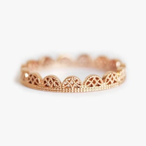 Gold Filigree Ring, Rose Gold Lace Band, Delicate Lace Wedding Ring in 14k and 18k Gold