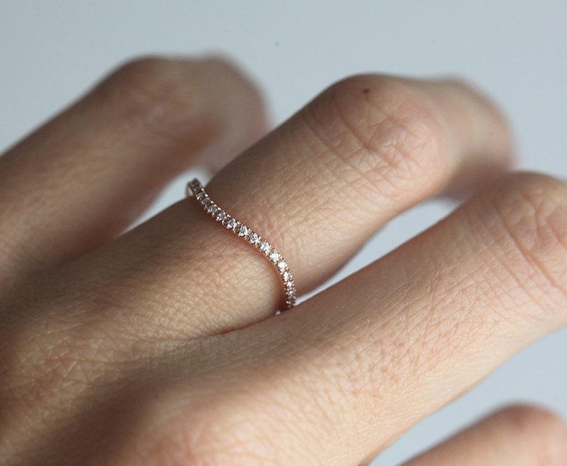 Wave Diamond Wedding Ring, Unique Wave Diamond Eternity Band, Pave Diamond Ring All Around image 2