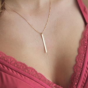 Sister Necklace, 14k Gold Bar Necklace, Thin Gold Bar Necklace, Bar Necklace, Vertical Bar Necklace, Skinny Bar Necklace, Gold Necklace