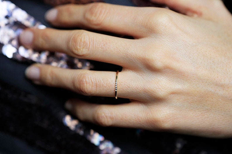 Diamond band, Thin wedding ring, Small diamond ring, Dainty flush ring, Tiny gemstone band image 1