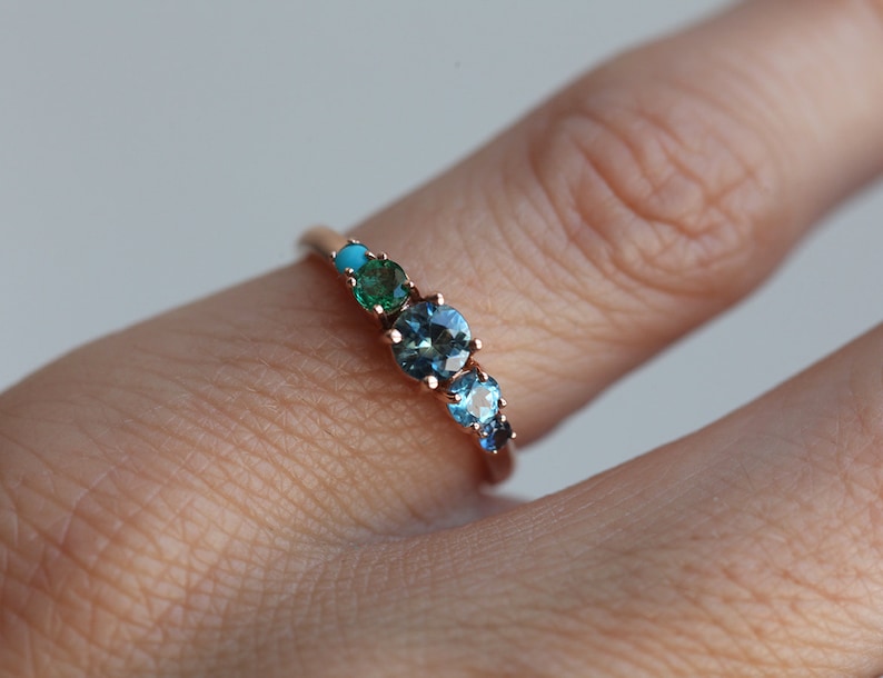 Multi Stone Cluster Ring Sapphire Emerald Five Stone Cluster - Etsy