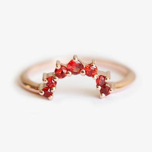 Hot Orange Sapphire Ring, Rose Gold Sapphire Ring, Gold Stacking Band, Rose Gold Wedding Ring With Sapphires