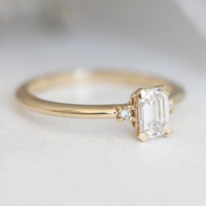 Diamond engagement ring, Emerald cut ring, Three stone ring, Simple gold ring, GIA diamond ring image 5