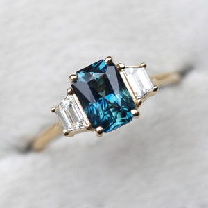 Radiant Cut Sapphire Engagement Ring, Art Deco Sapphire Ring With ...