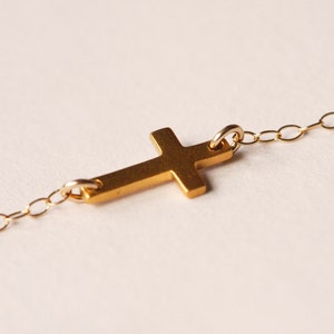 Solid Gold Cross Necklace, 14k Gold Tiny Cross Necklace, Sideways Cross Necklace for Her image 4