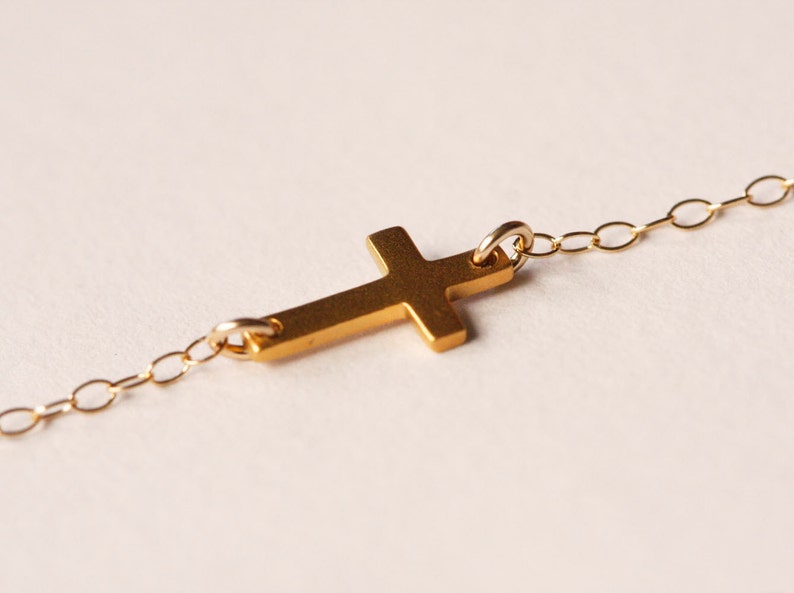 Solid Gold Cross Necklace, 14k Gold Tiny Cross Necklace, Sideways Cross Necklace for Her image 4