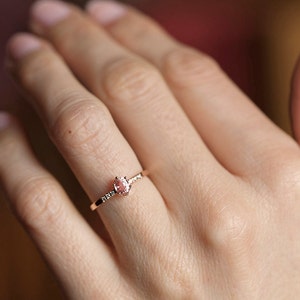 Rose Gold Diamond and Sapphire Ring with Oval Peach Sapphire, Sapphire Ring image 8