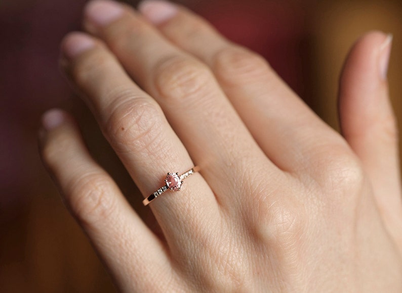 Rose Gold Diamond and Sapphire Ring with Oval Peach Sapphire, Sapphire Ring image 8