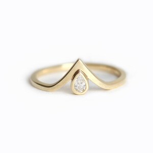 Pear engagement ring, Diamond ring, Small gemstone ring, Tiny v shaped wedding band image 7
