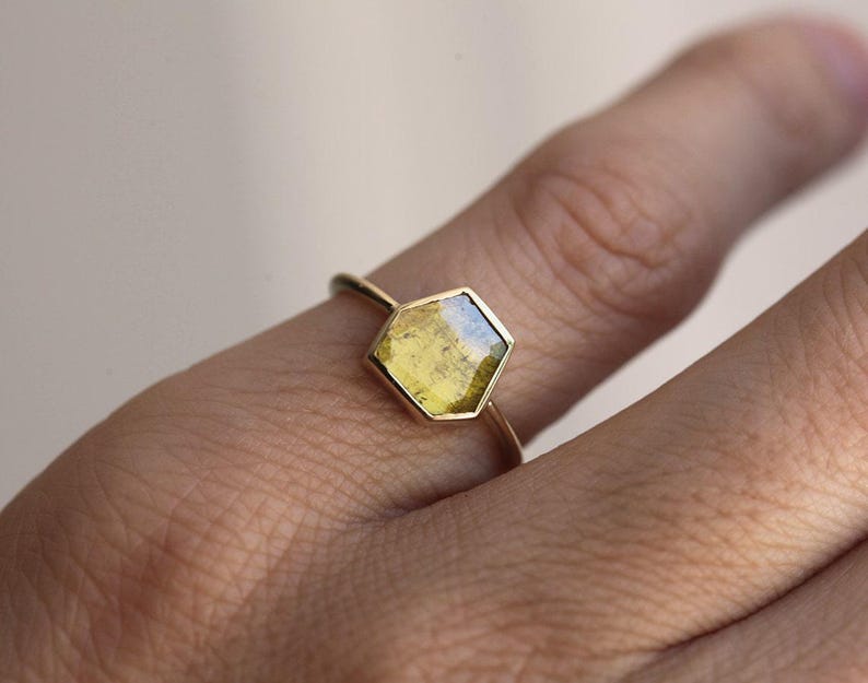 Diamond Slice Ring, Yellow Diamond Ring, Unique Diamond Ring, Solitaire Diamond Ring, Simple Diamond Ring, One Of A Kind image 2