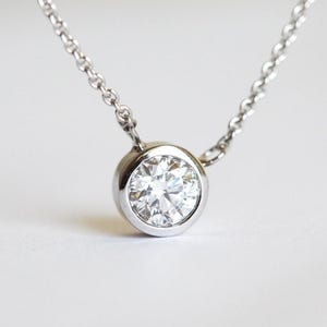 0.30 Carat Solitaire Round Diamond Necklaces, Bezel Diamond Necklace Jewelry, Bridal Necklace, Simple Wedding Gold Necklace