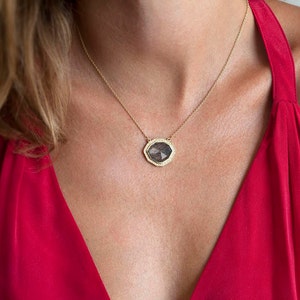 Halo Diamond Necklace, OOAK Gemstone Necklace, Black Rutilated Quartz Necklace, Unique Anniversary Necklace image 3