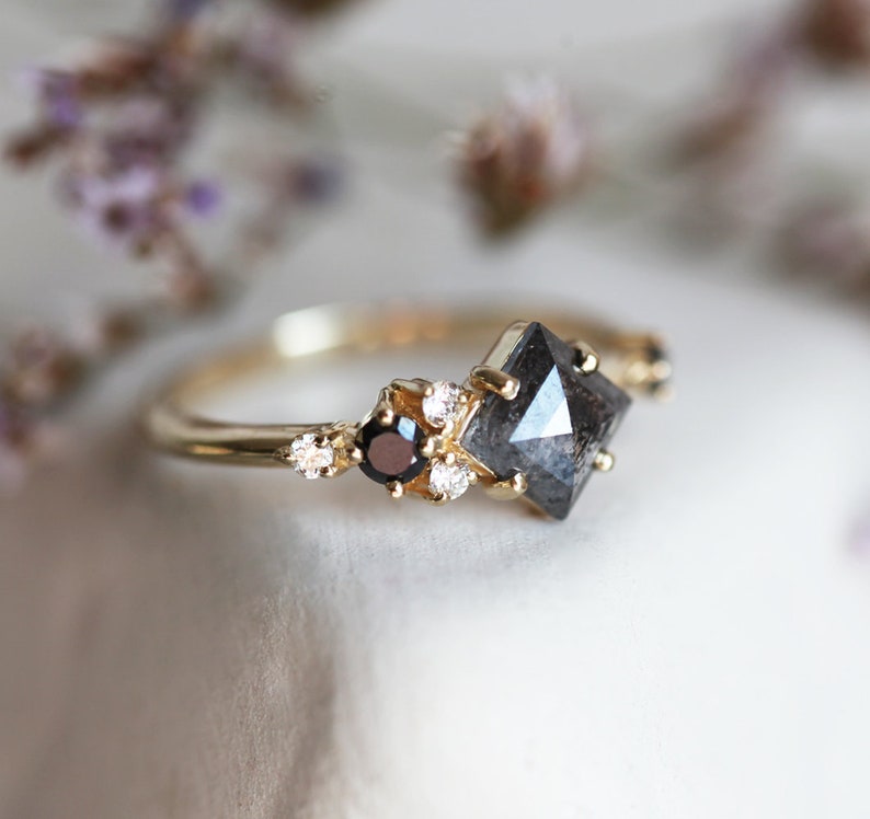 Salt & Pepper Diamond Ring Cluster Engagement Ring Galaxy Etsy