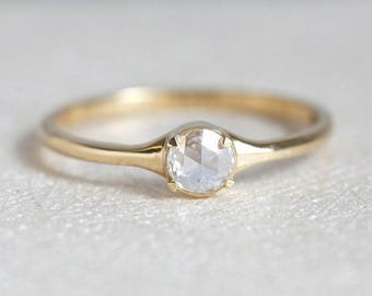 Anel de diamante branco lapidado em rosa, anel de noivado com diamante em ouro amarelo, faixa de diamante solitário redondo em ouro 18k
