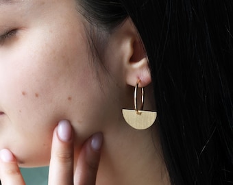 14k half moon hoop earrings, solid gold hoop earrings