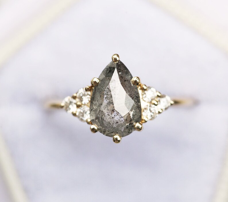 Pear Salt Pepper Diamond Engagement Ring Salt and Pepper Etsy