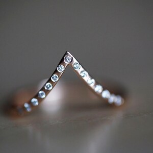 Rose Gold Diamond Ring, Rose Gold Wedding Ring, Stacking Rose Gold Ring, Diamond Stacking ring, Curved wedding band image 4