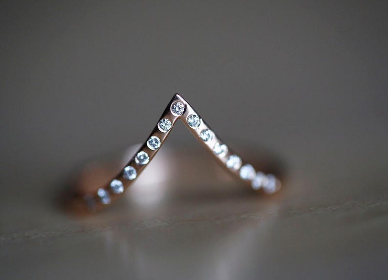 Rose Gold Diamond Ring, Rose Gold Wedding Ring, Stacking Rose Gold Ring, Diamond Stacking ring, Curved wedding band image 4
