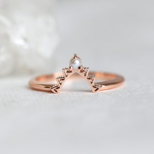 Pearl Wedding Ring, Women's Wedding Band with Tiny Pearl, Lace Ring Rose Gold by Minimalvs image 3