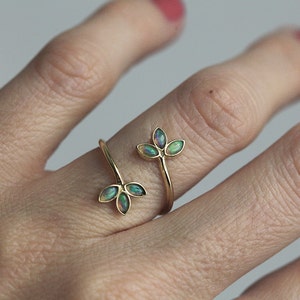 Opal Floral Ring, Marquise Leaf Wrap Ring, Twisted Open Anniversary Ring image 3