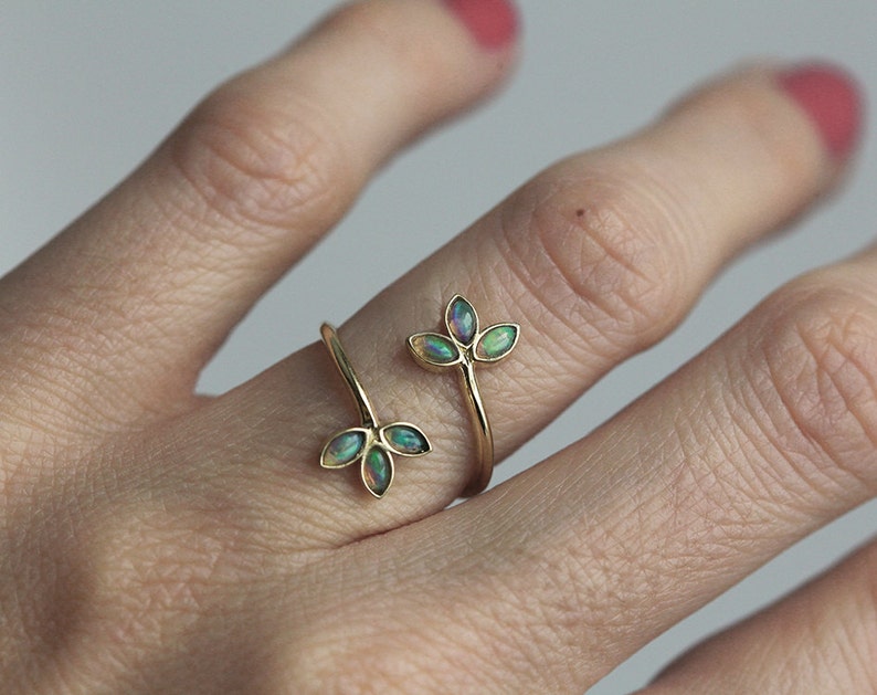 Opal Floral Ring, Marquise Leaf Wrap Ring, Twisted Open Anniversary Ring image 3