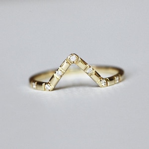 Chevron Diamond Ring, Gold Diamond Wedding Ring with Diamonds available in Rose Gold White Gold Platinum