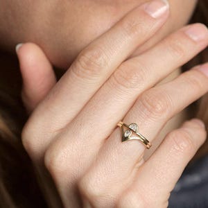 Pear engagement ring, Diamond ring, Small gemstone ring, Tiny v shaped wedding band image 4
