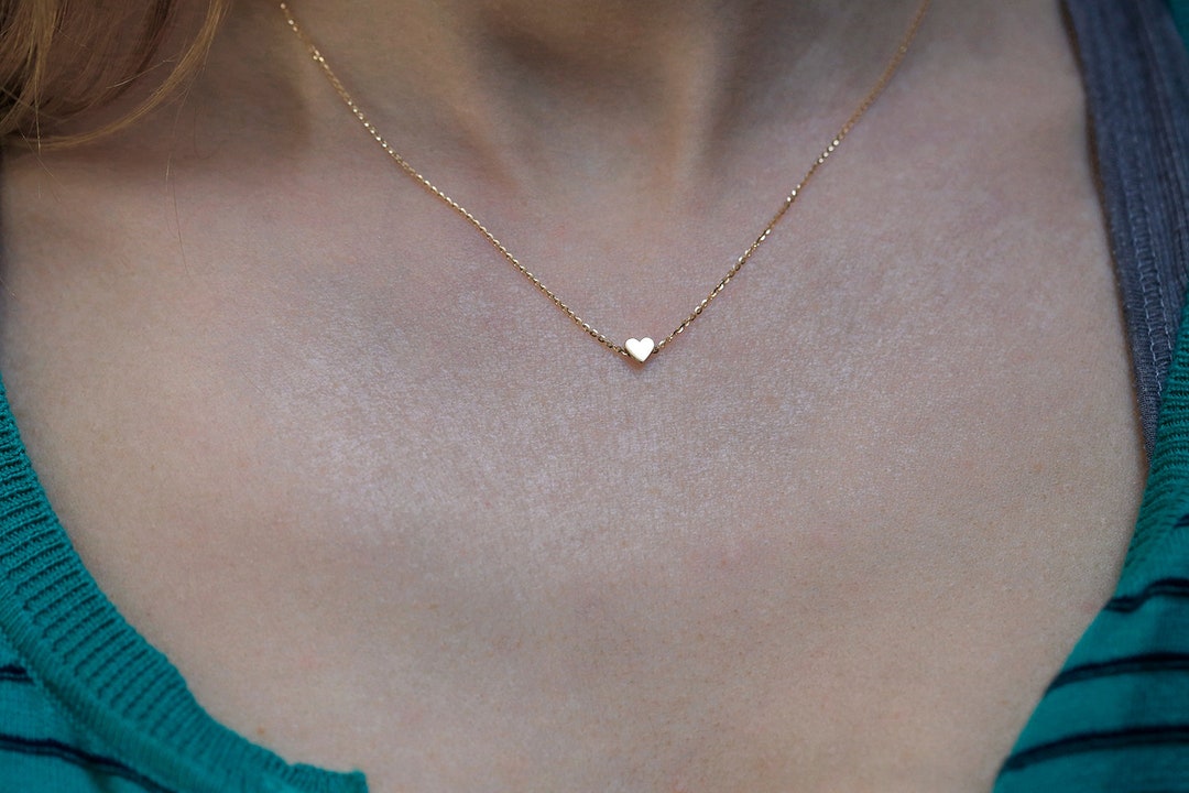Gold Heart Necklace, Tiny Heart Necklace, 14k or 18k Solid Gold - Etsy
