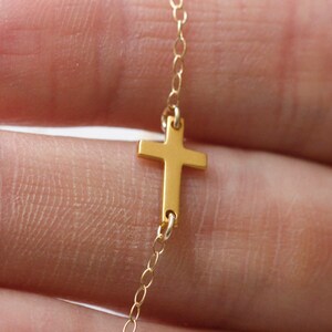 Solid Gold Cross Necklace, 14k Gold Tiny Cross Necklace, Sideways Cross Necklace for Her image 6