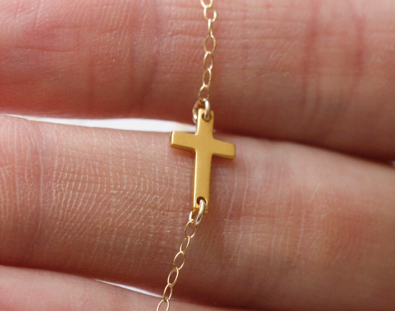 Solid Gold Cross Necklace, 14k Gold Tiny Cross Necklace, Sideways Cross Necklace for Her image 6