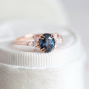 Oval Blue Sapphire Diamond Ring, Blue Sapphire Engagement Ring with Side Diamonds, Oval Cut Sapphire Ring image 9