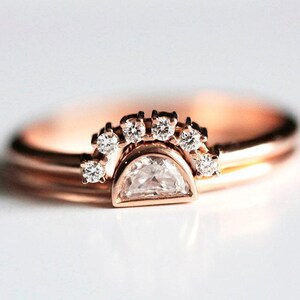 Half Moon Diamond Ring, Rose Gold Diamond Set, Rose Gold Wedding Set, Rose Gold Diamond Ring, Engagement Ring, 14k Rose Gold image 5