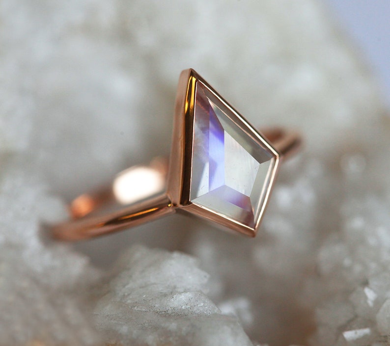 Blue Moonstone Ring Kite Moonstone Engagement Ring Geometric Etsy