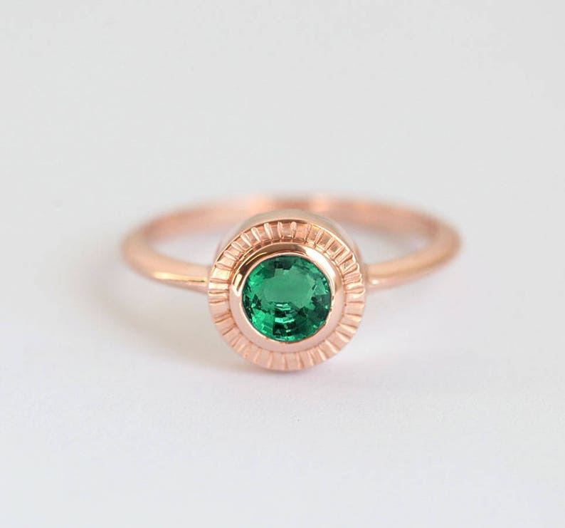Round Emerald Ring Solitaire Natural Emerald Engagement Ring image 1