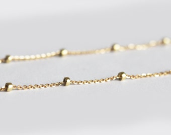 Simple Gold Necklace, Gold Satellite Necklace, Delicate Gold Necklace, 14k Gold Necklace, Perfect Layering Necklace, 14k Solid Gold Necklace